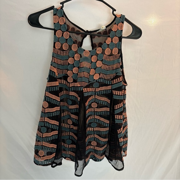 Akemi + Kin Tops - Akemi + Kin Black Sheer Spring Mesh Embroidered Tank Keybole Back Sz M